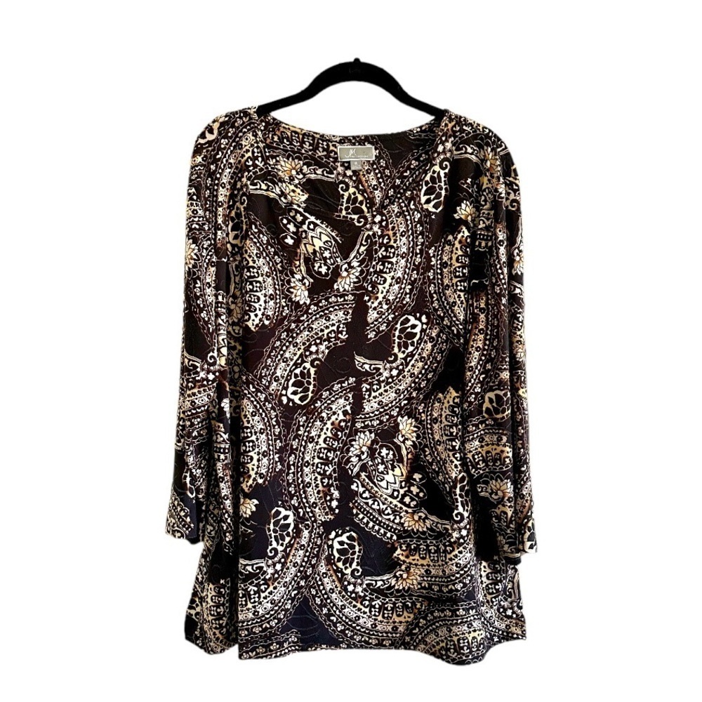 JM COLLECTION, CLASSIC BLACK PAISLEY PRINT, TUNIC TOP. SIZE XL